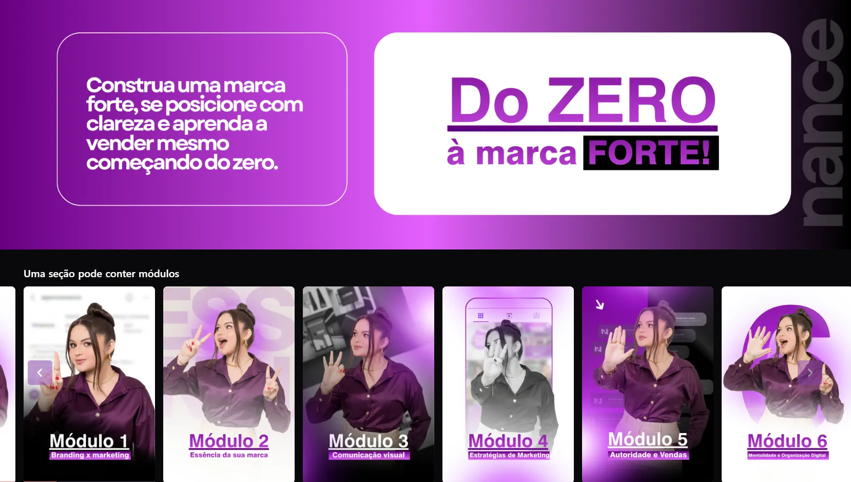 Páginas do curso exibidas em telas de smartphone